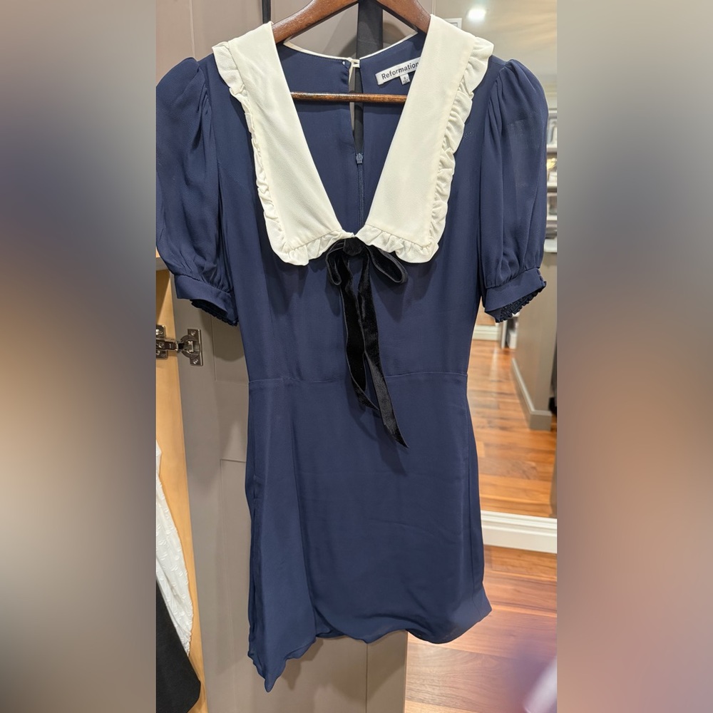 Reformation Navy and White Mini Dress - Picture 3 of 5
